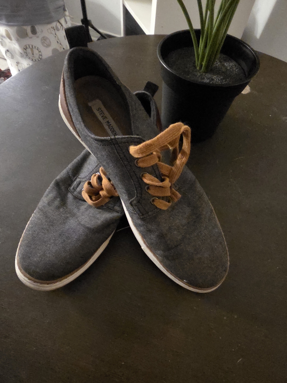 Steve Madden Men's Gray Canvas Sneakers with Tan Laces